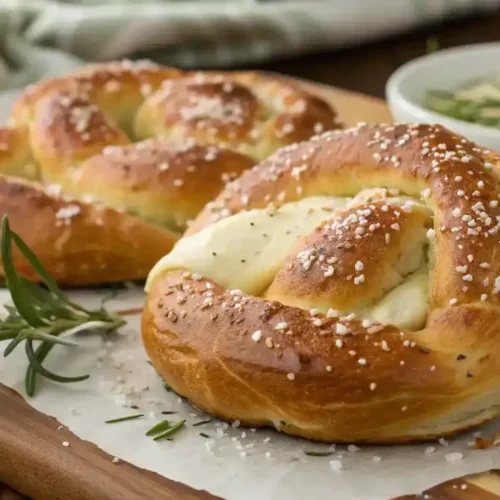 Freshly Baked Mozzarella-Stuffed Rosemary Parmesan Soft Pretzels