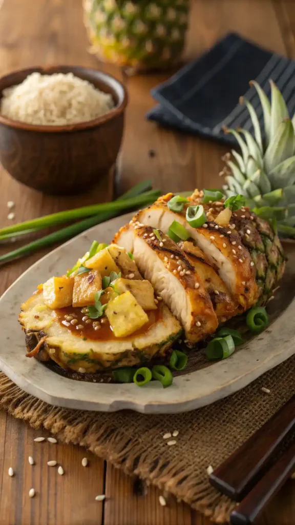 Pineapple Stuffed Teriyaki Chicken on a plate