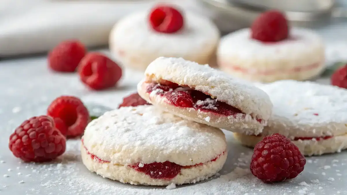 Raspberry-Filled Almond Snow Cookies