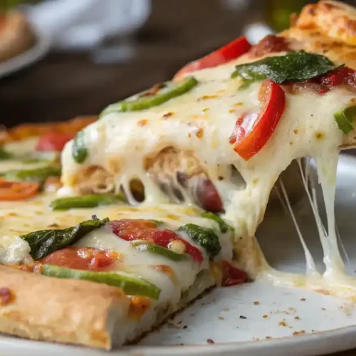 Slice of Irresistible Cheesy Baked Pizza Pie