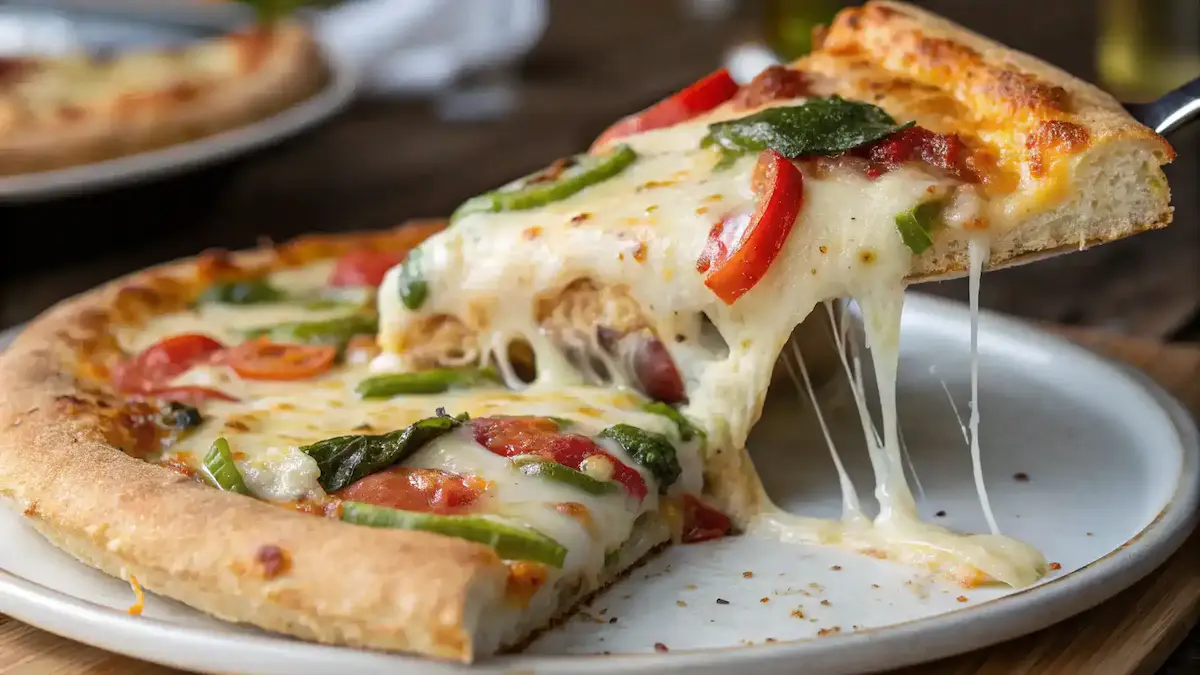Slice of Irresistible Cheesy Baked Pizza Pie