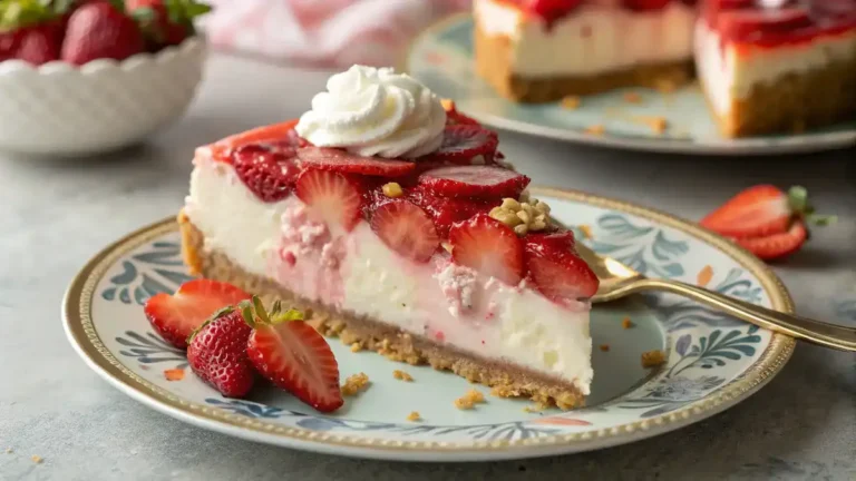 Delicious slice of Berrylicious Strawberry Crunch Cheesecake
