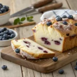 Blueberry Fluffy Cottage Cheese Cloud Bread on a wooden table