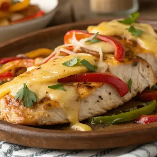 Close-up of Cheesy Baked Fajita Chicken