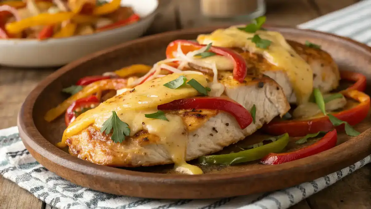 Close-up of Cheesy Baked Fajita Chicken
