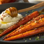Close-up of Roasted Carrots with Whipped Ricotta and Hot Honey