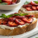 Close-up of Roasted Strawberry Whipped Ricotta Toast