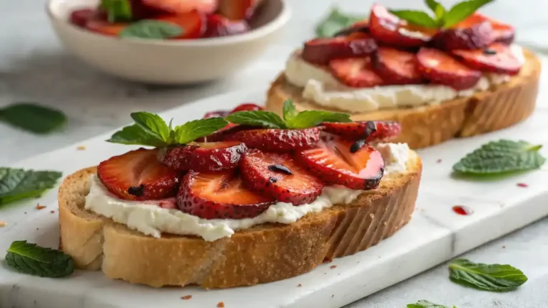 Close-up of Roasted Strawberry Whipped Ricotta Toast