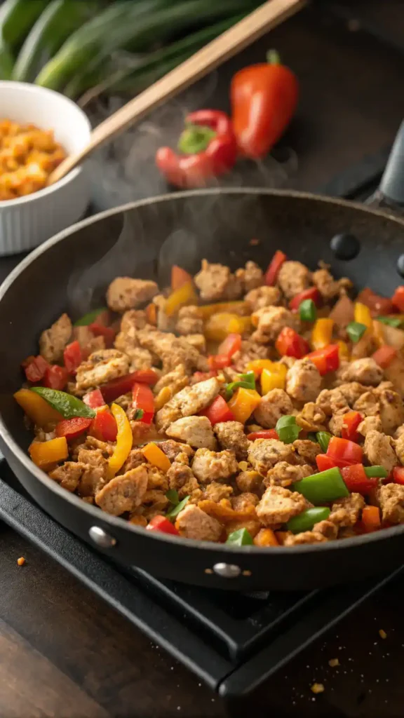 Cooking ground chicken for Chicken Wonton Tacos