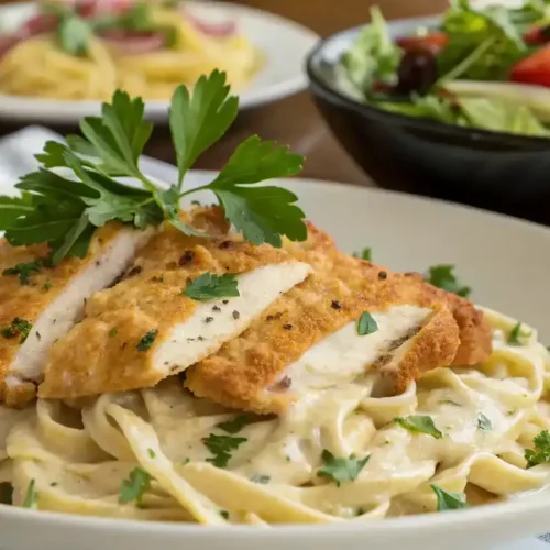 Crispy Chicken with Creamy Pasta
