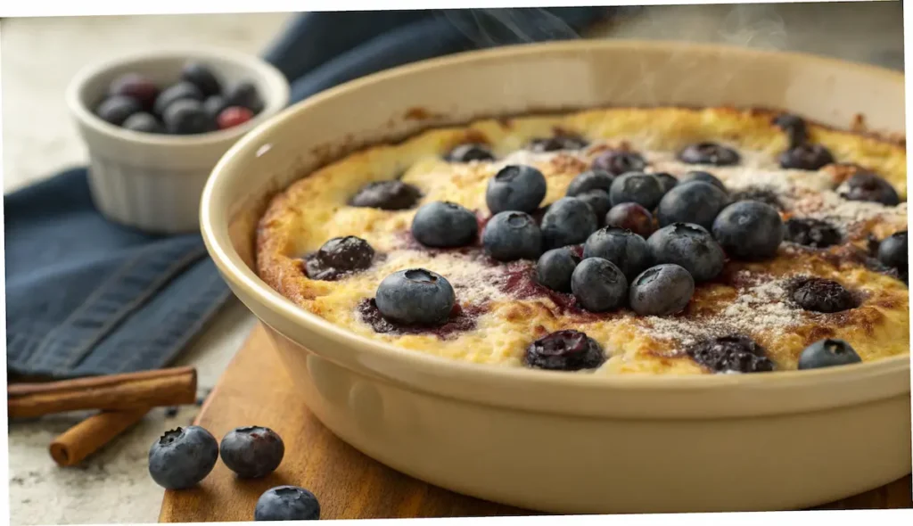 Freshly baked Blueberry Cottage Cheese Breakfast Bake