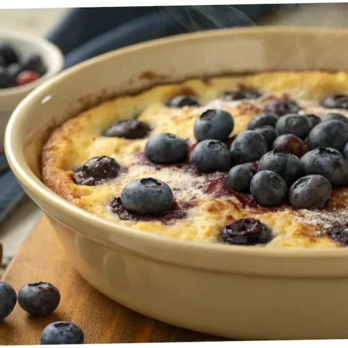 Freshly baked Blueberry Cottage Cheese Breakfast Bake