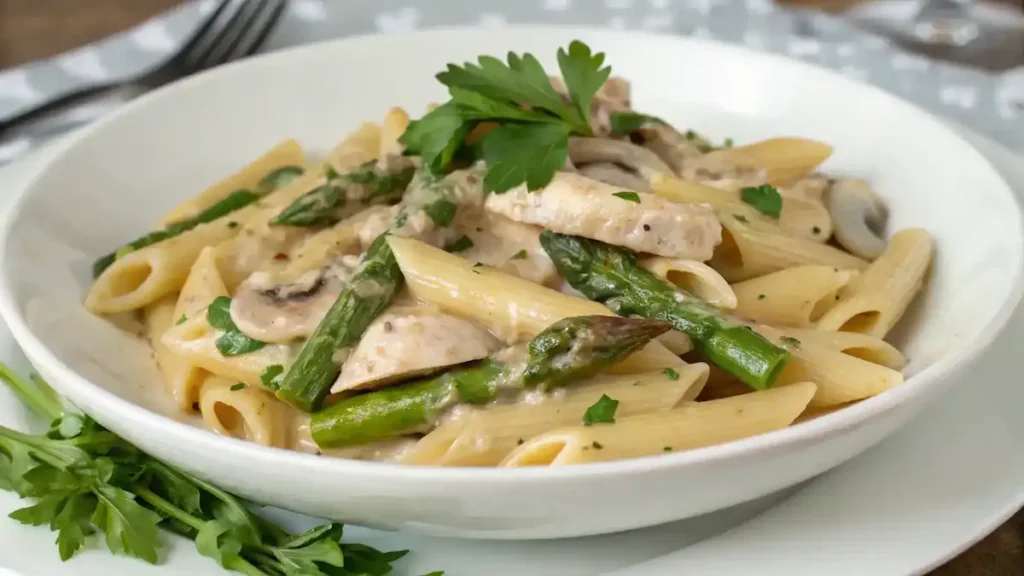 Creamy Mushroom and Asparagus Chicken Penne