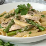 Creamy Mushroom and Asparagus Chicken Penne