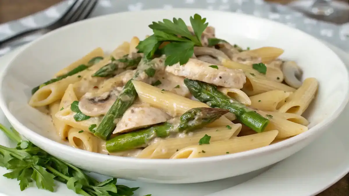 Creamy Mushroom and Asparagus Chicken Penne
