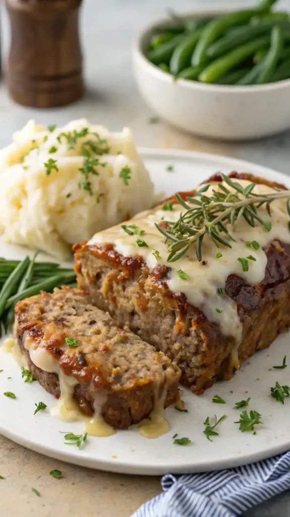 French Onion Meatloaf served with sides