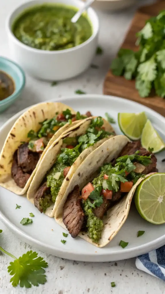 Grilled Steak Tacos with Cilantro Chimichurri Sauce