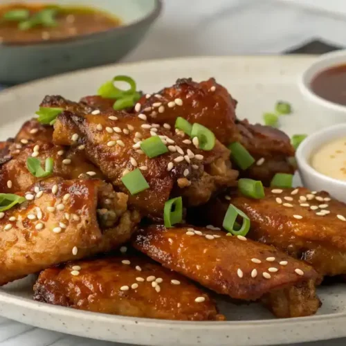 Delicious Honey Garlic Wings on a platter