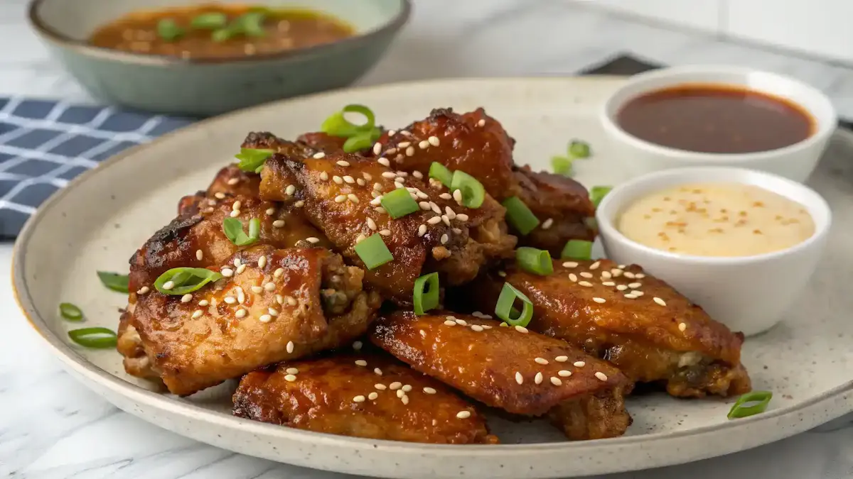 Delicious Honey Garlic Wings on a platter