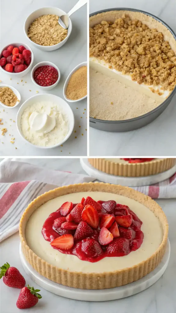 Step-by-step guide to making Berrylicious Strawberry Crunch Cheesecake