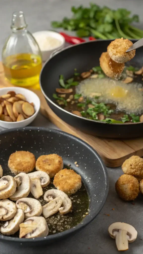 Crispy Fried Mushrooms being prepared