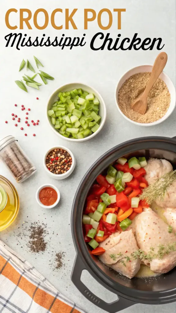 Gather these ingredients to whip up a delightful Crock Pot Mississippi Chicken.