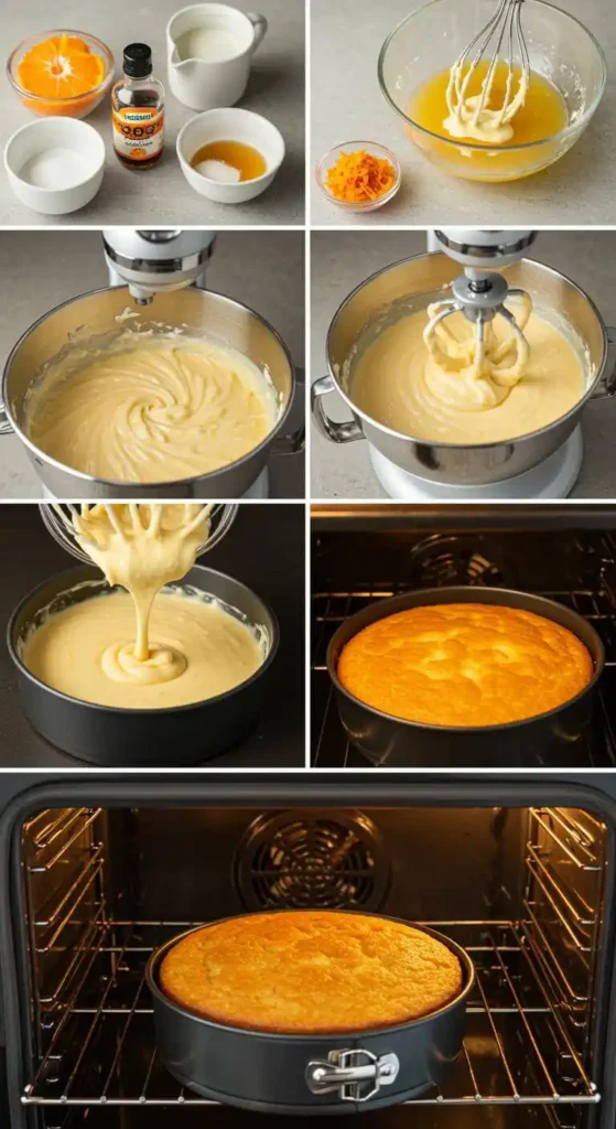 Step-by-step process of making Orange Creamsicle Cake