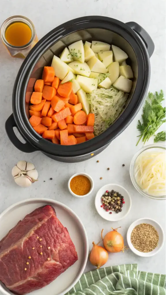 Preparation of Slow Cooker Corned Beef and Cabbage