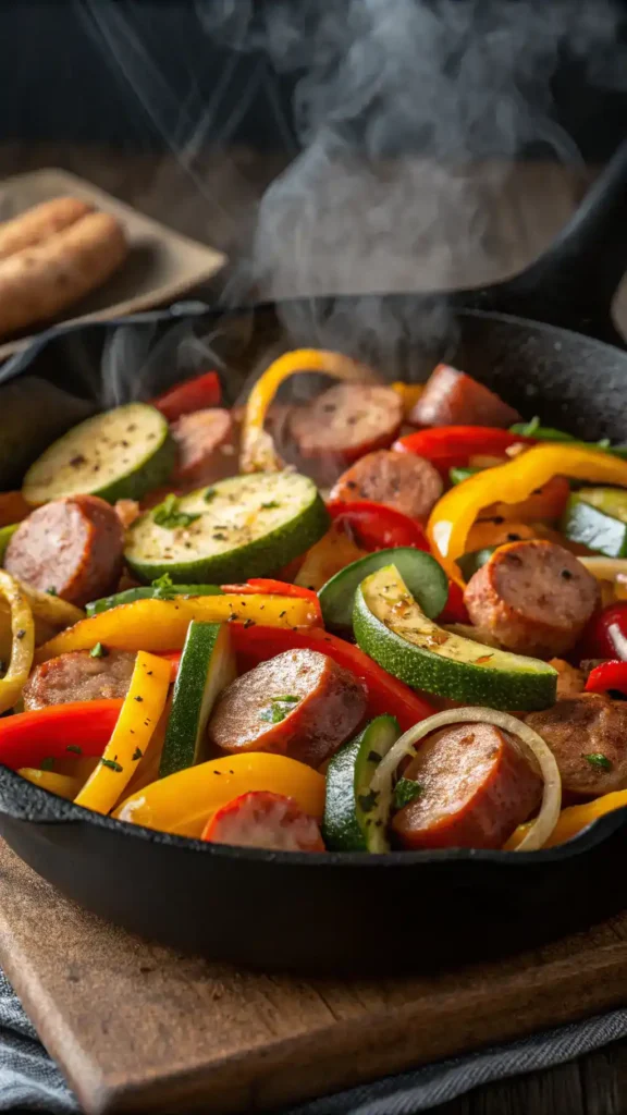 Smoky Sausage and Veggie Skillet in a large skillet