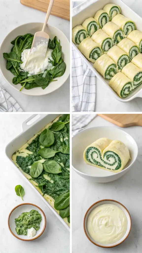 Step-by-step preparation of Spinach and Ricotta Rotolo