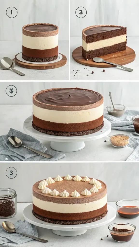 Step-by-step process of making Triple Chocolate Mousse Cake