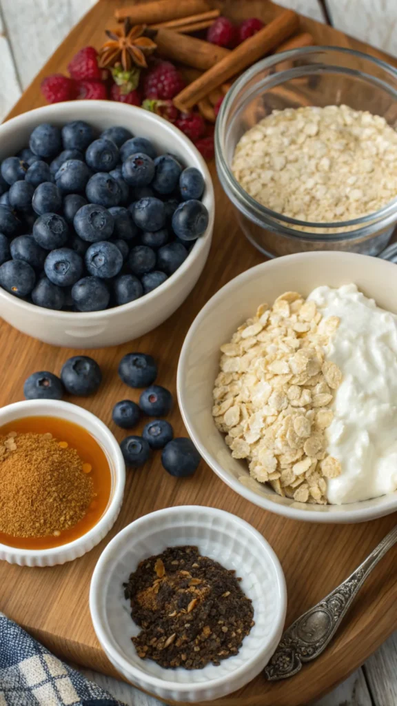 Ingredients for Blueberry Cottage Cheese Breakfast Bake