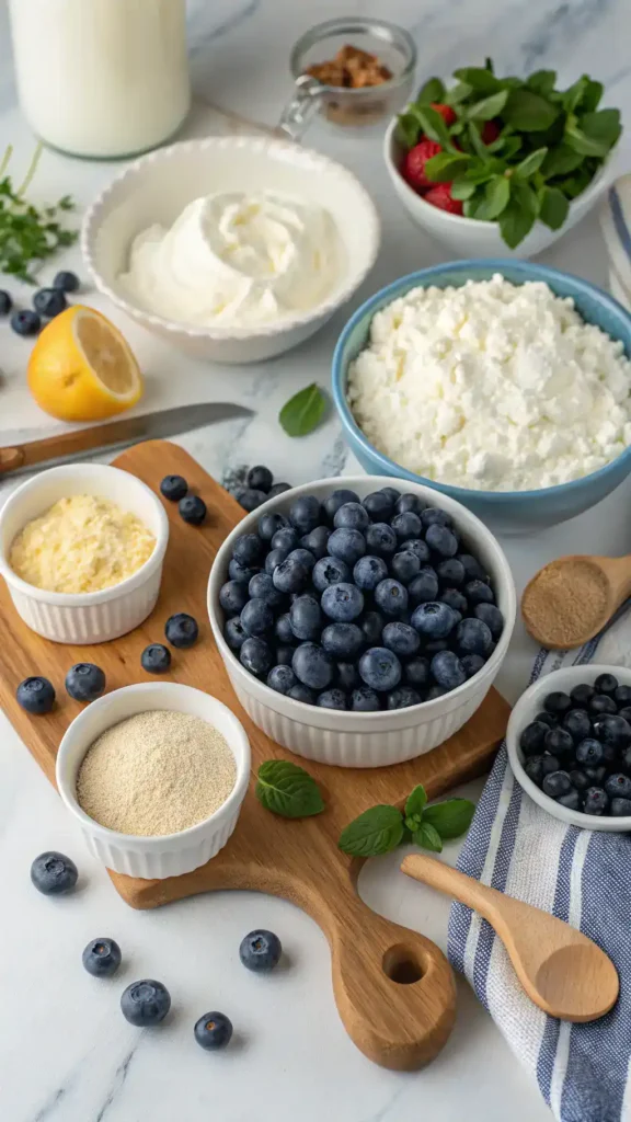 Ingredients for Blueberry Fluffy Cottage Cheese Cloud Bread