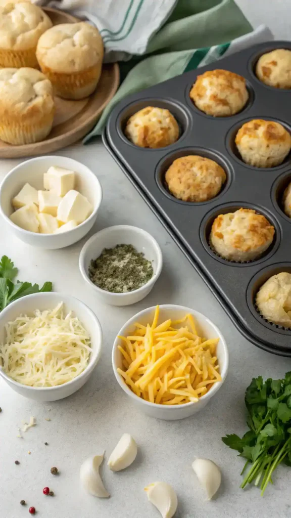 Ingredients for Cheesy Garlic Pull-Apart Muffin Cups