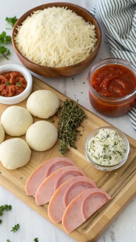 Ingredients for Cheesy Pepperoni Pizza Bombs