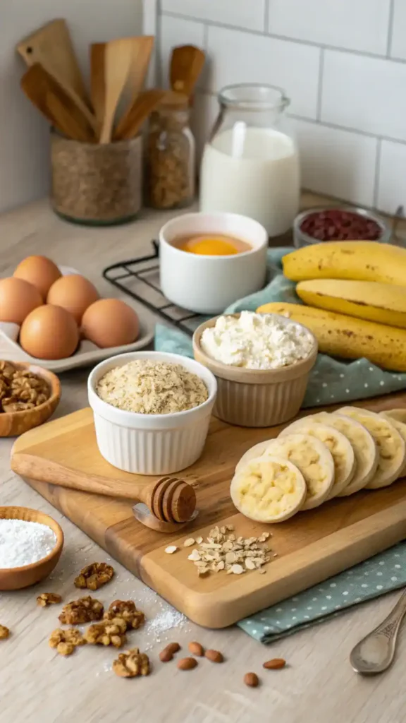 Ingredients for Cottage Cheese Banana Oatmeal Protein Pancakes