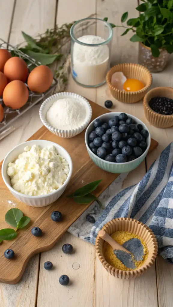 Ingredients for Cottage Cheese Blueberry Muffins