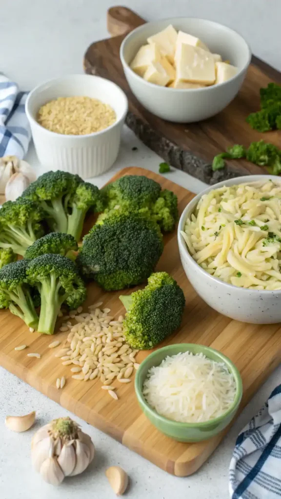 Ingredients for Creamy Parmesan Orzo with Broccoli