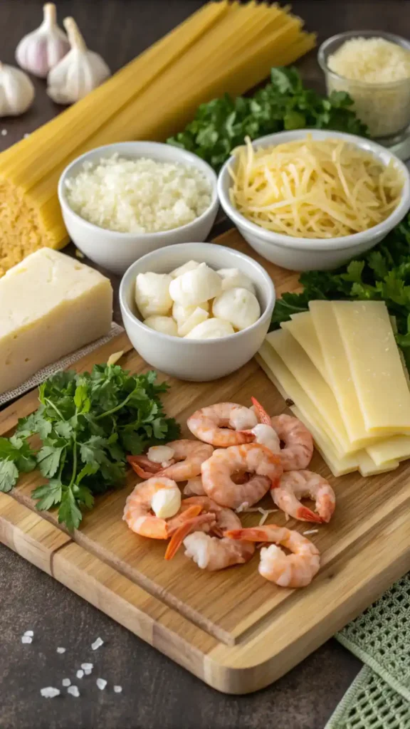 Ingredients for Garlic Butter Shrimp Scampi Lasagna