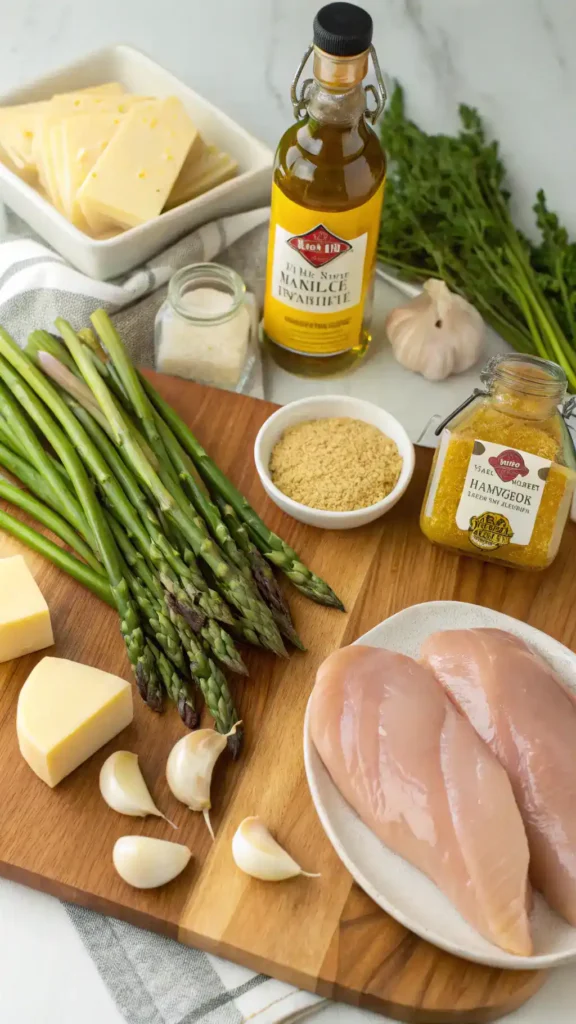 Ingredients for Honey Mustard Glazed Chicken with Cheesy Roasted Asparagus