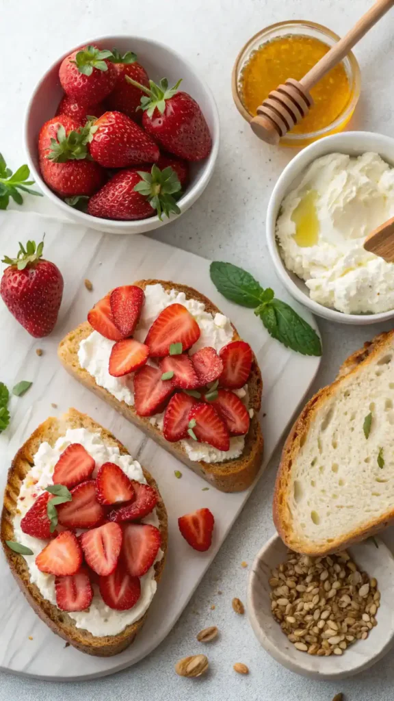 Ingredients for Roasted Strawberry Whipped Ricotta Toast