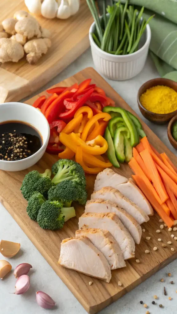 Ingredients for Savory Garlic Chicken & Veggie Stir-Fry Bowl