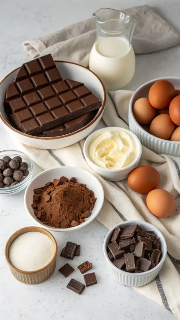 Ingredients for Triple Chocolate Mousse Cake