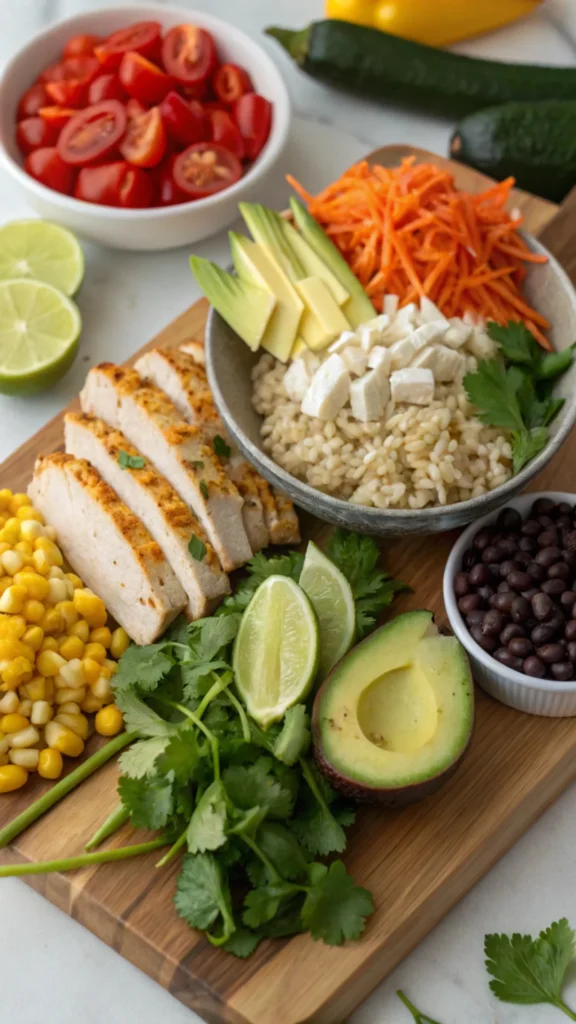 Ingredients for Street Corn Chicken Rice Bowl