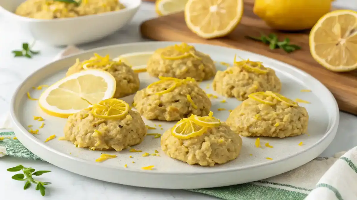 Delicious Lemon Oatmeal No-Bake Cookies on a plate.