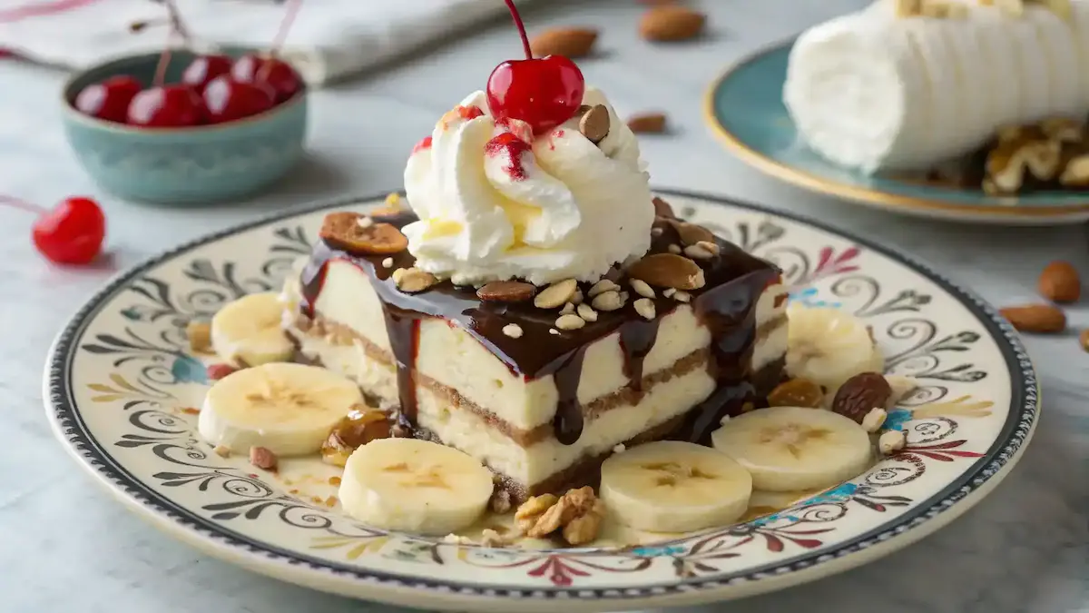 Finished No-Bake Banana Split Cake
