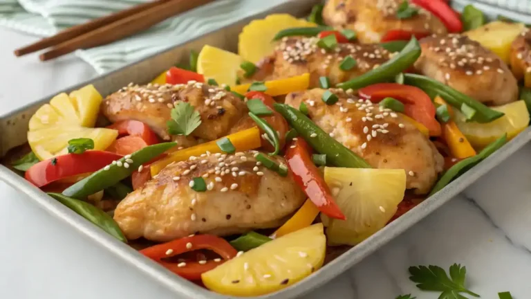 Plated Hawaiian Chicken Sheet Pan