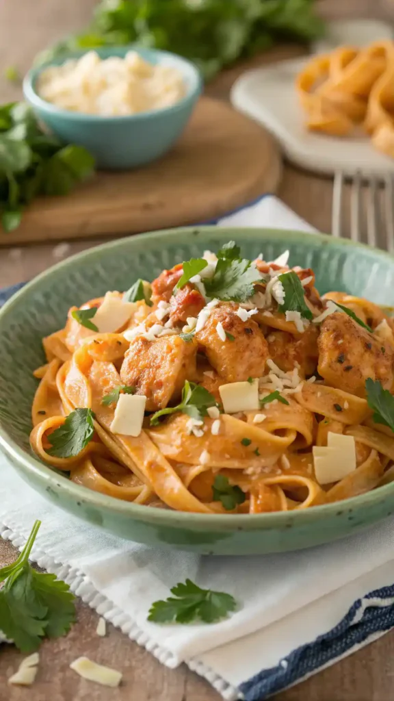 Plated Spicy Buffalo Ranch Chicken Pasta Fiesta