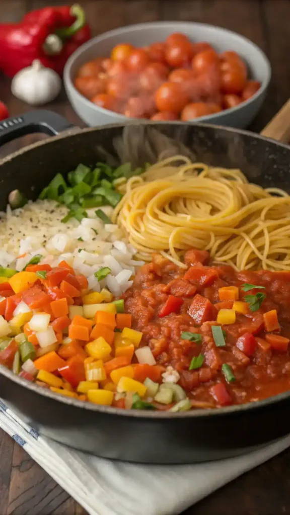 Sautéing ingredients for spaghetti sauce