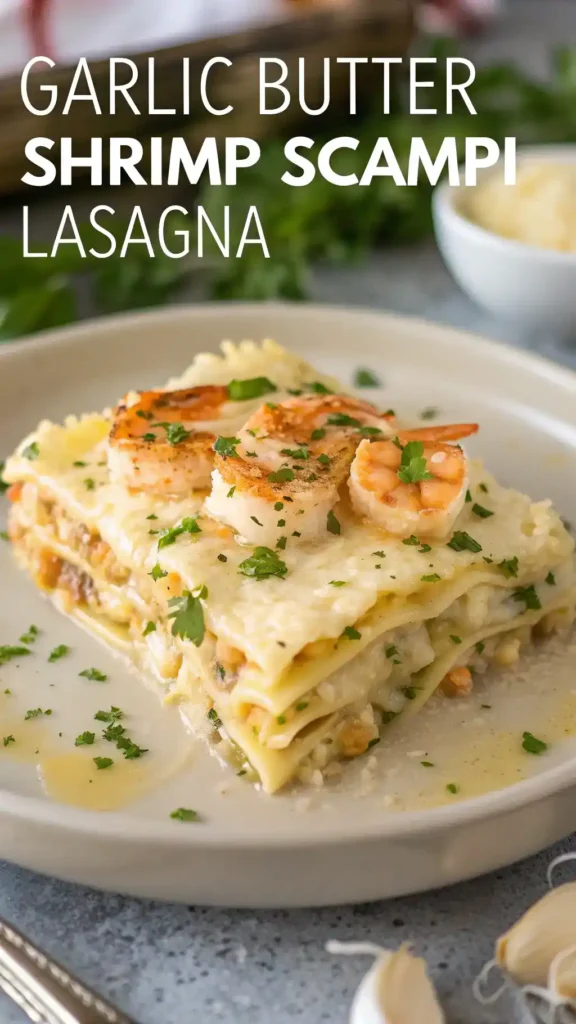 Slice of Garlic Butter Shrimp Scampi Lasagna